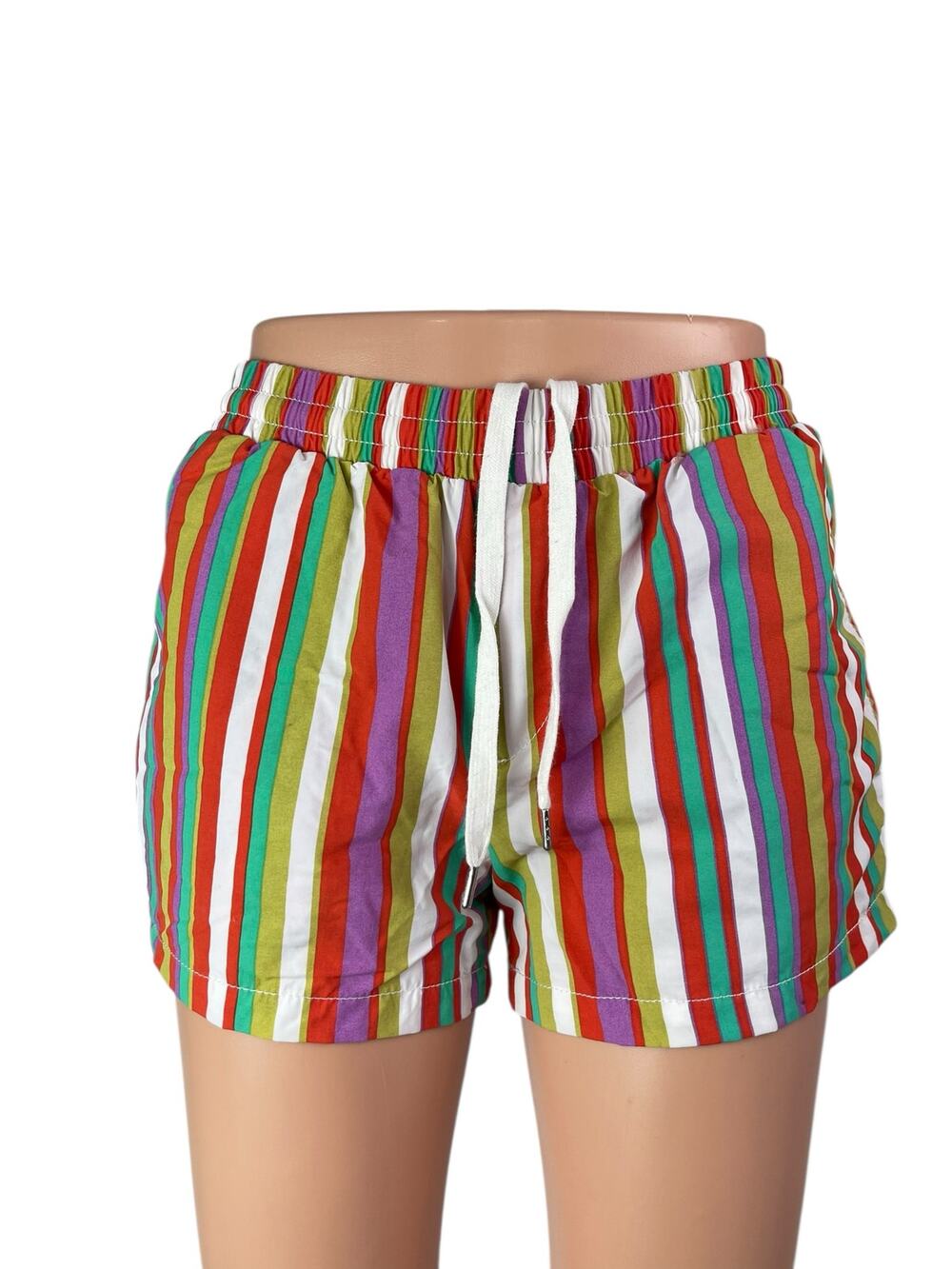 Urban Outfitters Rainbow Striped Mid Rise Drawstring Lounge Paperbag Shorts XS